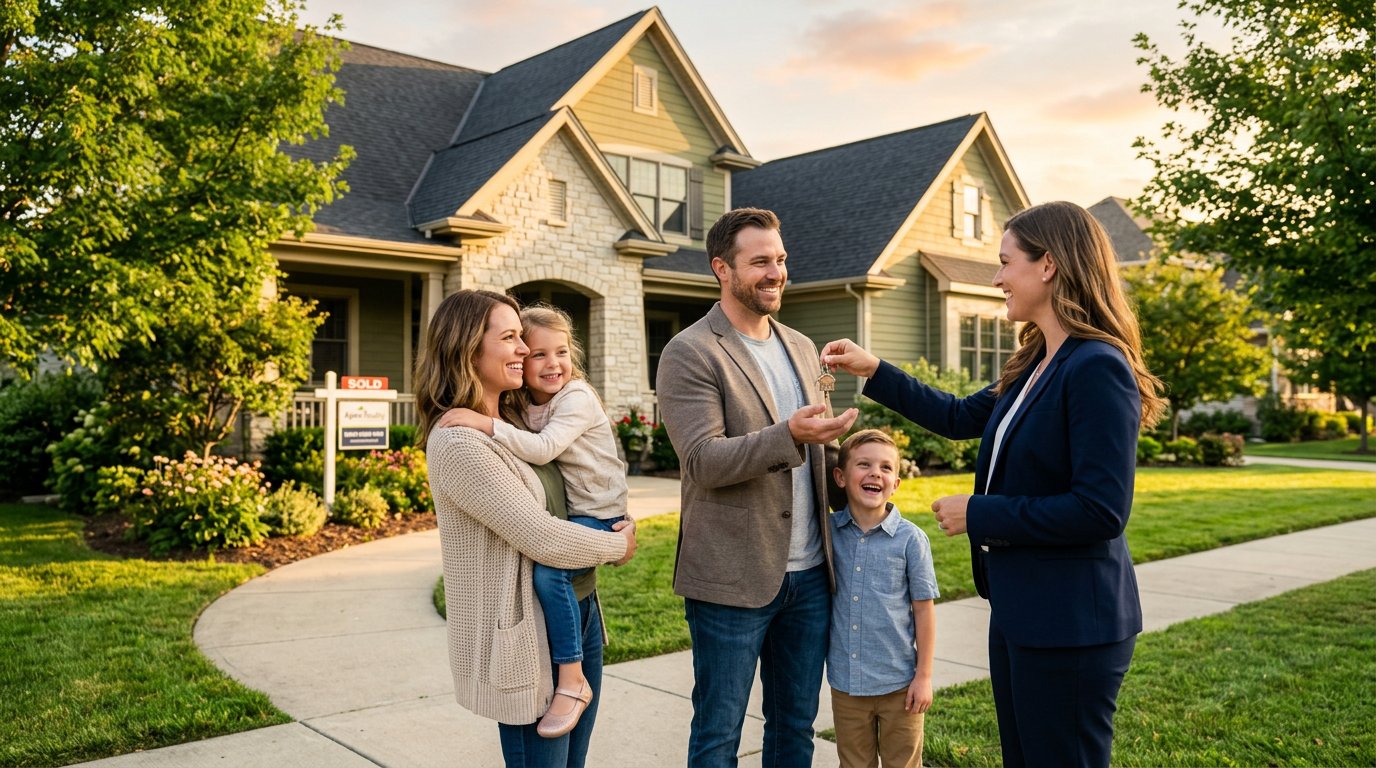 Family receiving the keys to their new home